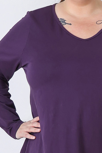 Plus Size Purple Stretch Cotton Top With V Neck