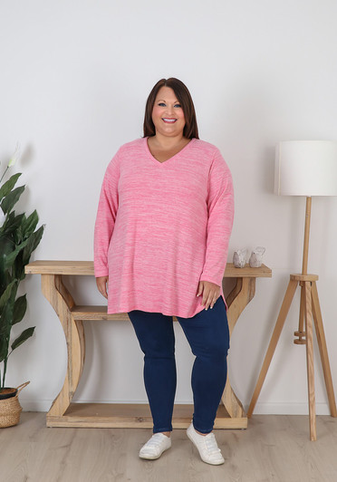 Plus Size Super Soft Pink V Neck Stretch Top