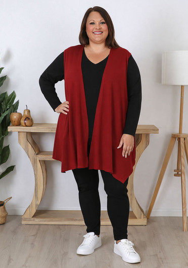 Plus Size Claret Vest With Pockets 