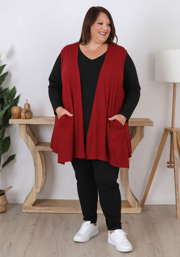 Plus Size Claret Vest With Pockets 