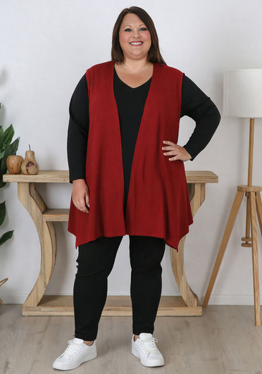 Plus Size Claret Vest With Pockets 