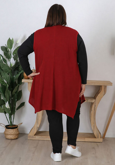 Plus Size Claret Vest With Pockets 