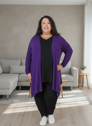 Plus Size Purple Short Layer Hanky Hem Cardigan