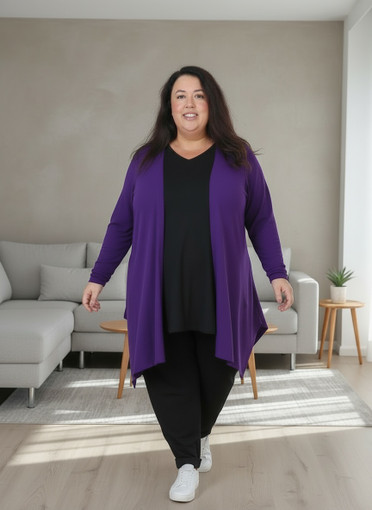 Plus Size Purple Short Layer Hanky Hem Cardigan