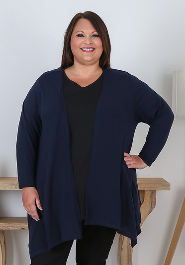 Plus Size Navy Short Layer Hanky Hem Cardigan