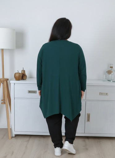 Plus Size Dark Green Short Layer Hanky Hem Cardigan