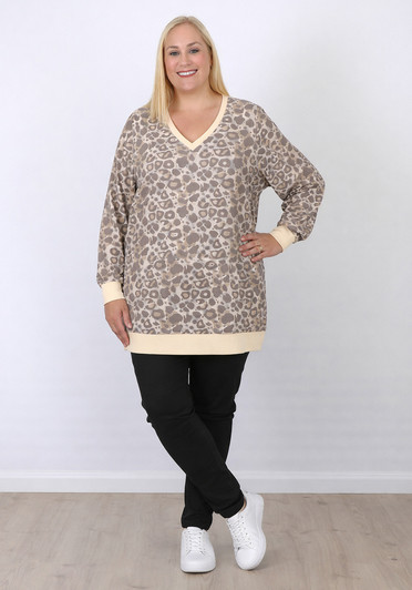 Plus Size Long Sleeve Waffle Top In Leopard 