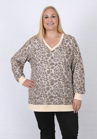 Plus Size Long Sleeve Waffle Top In Leopard 