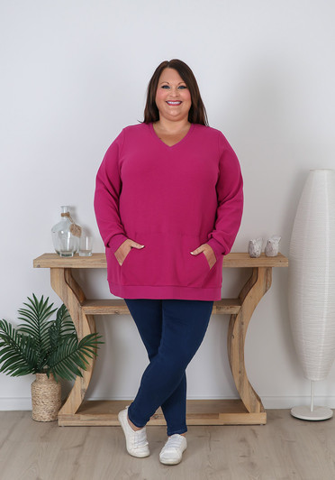 Plus Size Long Sleeve Waffle Top In Magenta