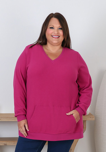 Plus Size Long Sleeve Waffle Top In Magenta