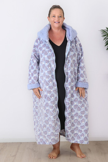 plus size Purple Hearts Zip Front Dressing Gown with Removeable Hood
