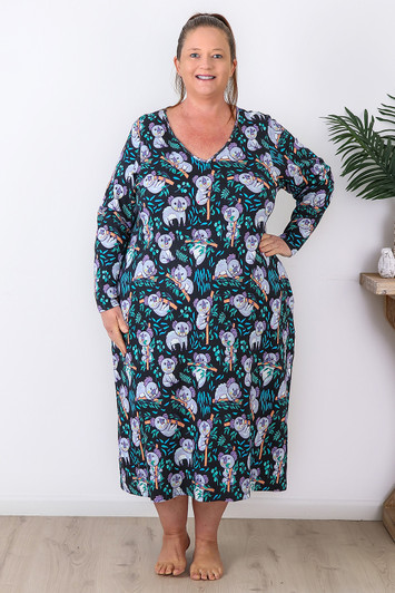 Plus Size Cute Koala Textured Waffle Cotton Nightie