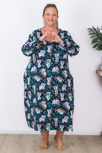 Plus Size Cute Koala Textured Waffle Cotton Nightie