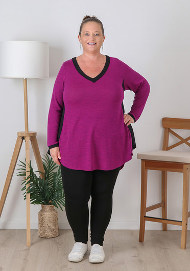 Plus Size Swing Top In Dark Magenta and Black