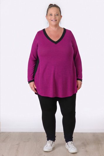 Plus Size Swing Top In Dark Magenta and Black