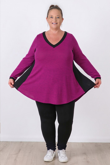 Plus Size Swing Top In Dark Magenta and Black Size 18 to 32