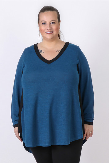 Plus Size Deep Teal & Black Two Tone Swing Top 