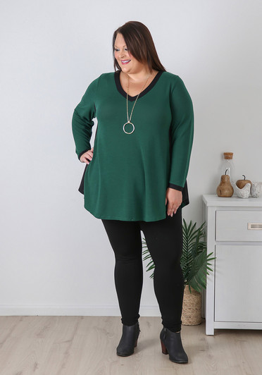 Plus Size Deep Green and Black Two Tone Swing Top