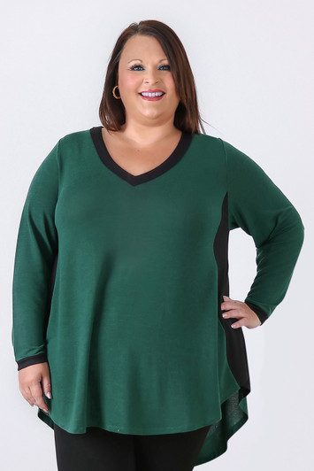 Plus Size Deep Green and Black Two Tone Swing Top