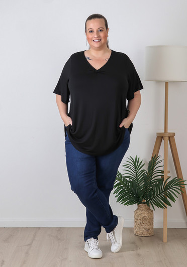 Plus Size Pull On Relaxed Fit Indigo Jeans with Pale Wash