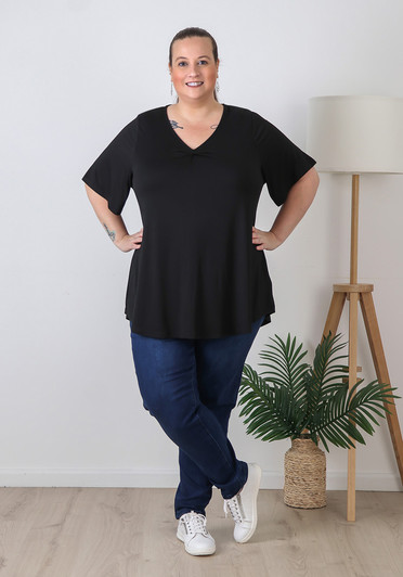 Plus Size Pull On Relaxed Fit Indigo Jeans with Pale Wash