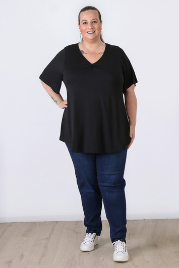 Plus Size Pull On Relaxed Fit Indigo Jeans with Pale Wash