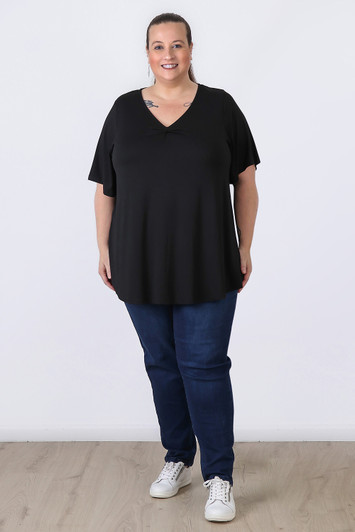Plus Size Pull On Relaxed Fit Indigo Jeans with Pale Wash