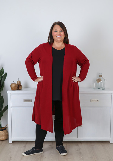 Plus Size Red Long Layer Cardigan with Pockets 