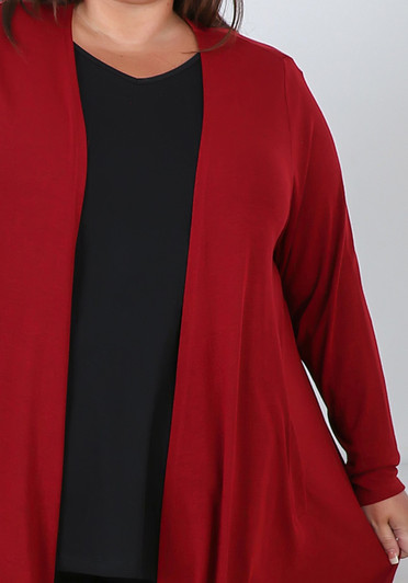 Plus Size Red Long Layer Cardigan with Pockets 