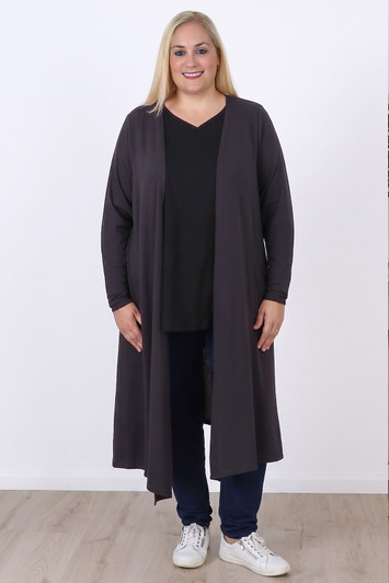Plus Size Grey Long Layer Cardigan with Pockets by Curvaceous