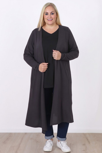 Plus Size Grey Long Layer Cardigan with Pockets by Curvaceous