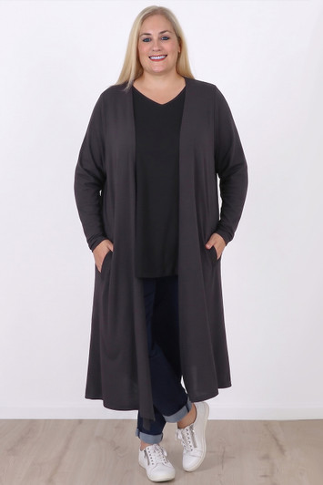Plus Size Grey Long Layer Cardigan with Pockets in Sizes 18 to 32