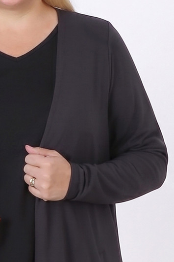 Plus Size Grey Long Layer Cardigan with Pockets