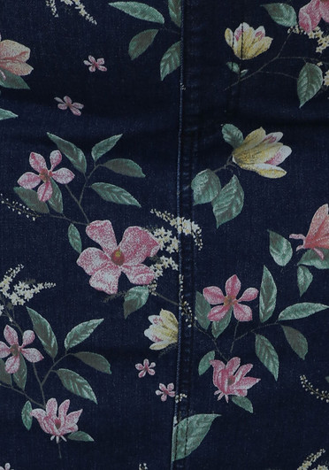 Floral Stretch Denim Skirt