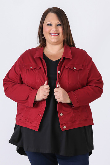 Plus Size Your Go To Stretch Denim Jacket Claret
