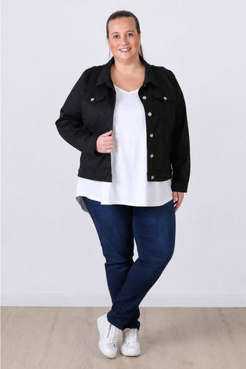Plus Size Stretch Black Denim Jacket 