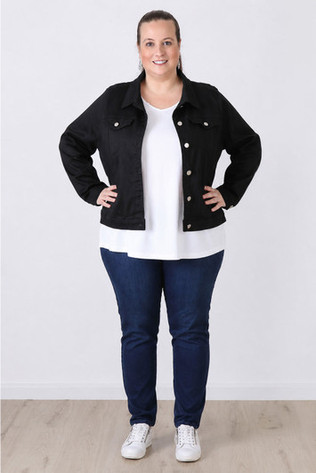 Plus Size Stretch Black Denim Jacket 