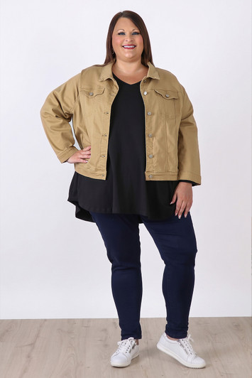 Plus Size Stretch Denim Jacket in Neutral