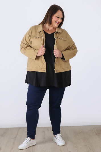 Plus Size Your Go To Stretch Denim Jacket Latte 