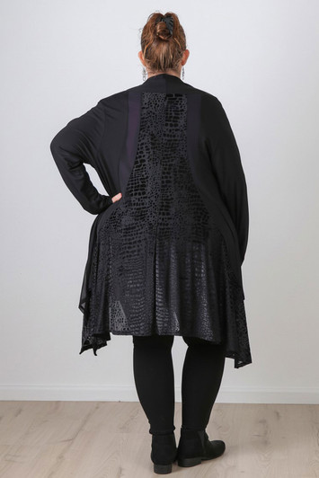 Plus Size Black Animal Burnout Velvet Hanky Hem Jacket