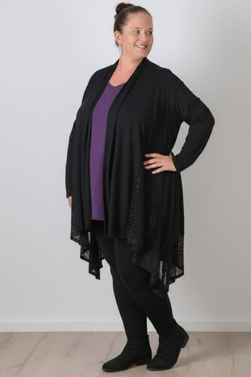 Plus Size Black Animal Burnout Velvet Hanky Hem Jacket