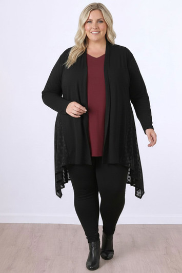 Plus Size Black Polka Dot Burnout Velvet Jacket