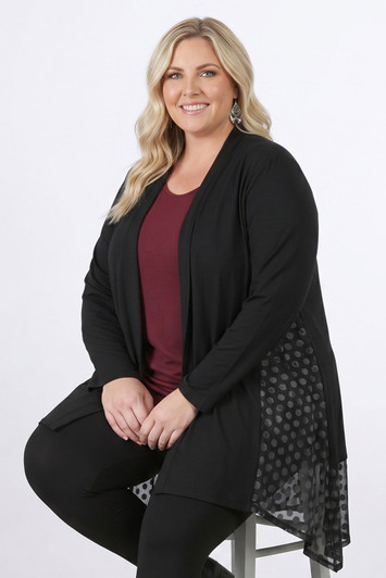 Plus Size Black Polka Dot Burnout Velvet Jacket