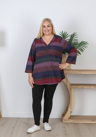 Plus Size Textured Purple Mix Blended Stripe Top