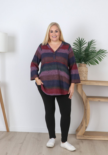 Plus Size Textured Purple Mix Blended Stripe Top