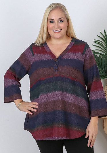 Plus Size Textured Purple Mix Blended Stripe Top