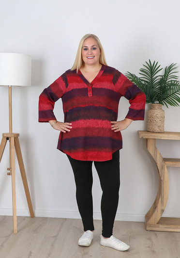 Plus Size Textured Berry Mix Blended Stripe Top
