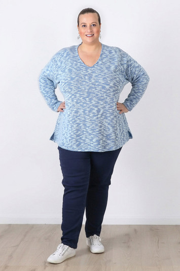 Plus Size Blue Casual Long Sleeve Top Curvaceous