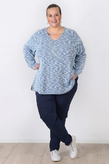 Plus Size Blue Casual Long Sleeve Top Curvaceous