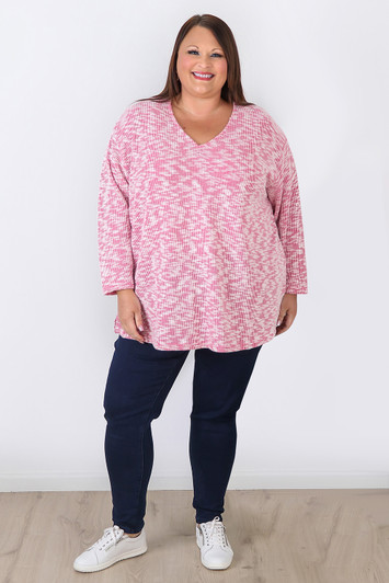 Plus Size Pink White Casual Long Sleeve Top Sizes Curvaceous 